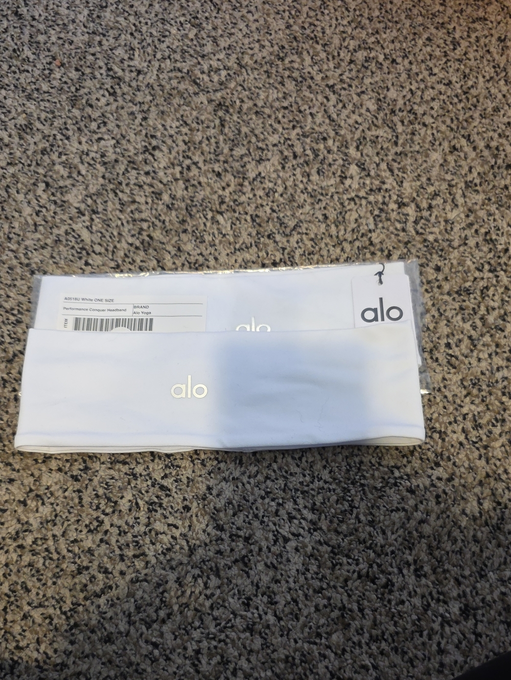ALO Yoga White Wide Stretch Headband with Silver Logo